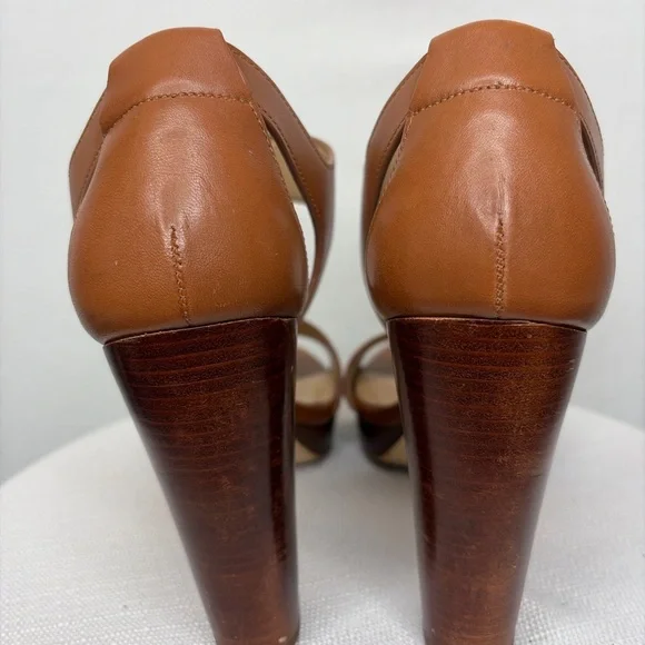 Michael Kors Brown Leather Front Zip Block Heel Sandals Size 8(B94)”✨ - Picture 6 of 11